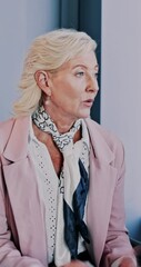 Aufkleber - Boardroom, talking and woman with ideas, meeting and planning for ad campaign, discussion and marketing. Business, media manager and mature person with info for project, conversation and presentation