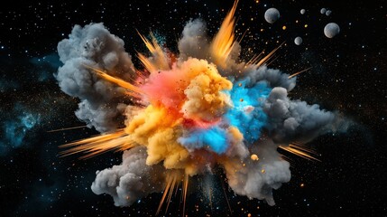 Poster - Swirling explosion of vibrant particles in space, abstract and energetic