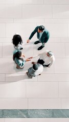 Poster - Handshake, above and meeting with business people at conference for introduction, partnership and welcome. Thank you, networking event and shaking hands with group of employees for b2b forum