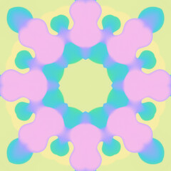 Fototapete - A dynamic illustration with a symmetrical pattern of colorful liquid drops with smooth, rounded contours. The flat style makes the composition laconic and stylish. 3d rendering