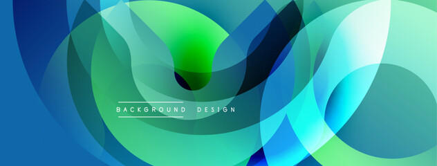 Leinwandbilder - Abstract fluid shapes overlap, creating vibrant gradients. Blue, green hues dominate composition. Modern design element.
