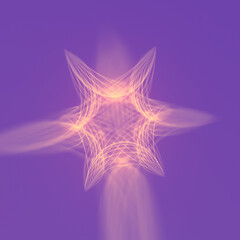 Aufkleber - Abstract 3d rendering illustration of a geometric figure made up of smooth shapes and thin pink lines glowing with soft light on a purple background. The composition has a modern and futuristic style