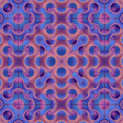 Leinwandbilder - Digital illustration of a symmetrical blue and purple wavy pattern with lines and circles. 3d rendering