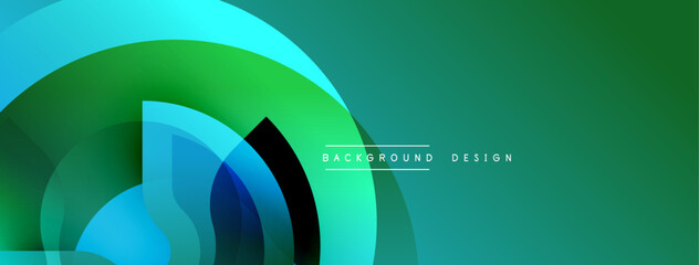 Leinwandbilder - Abstract geometric shapes, vibrant blues, greens create modern background. Smooth gradients, overlapping layers offer dynamic visual effect.