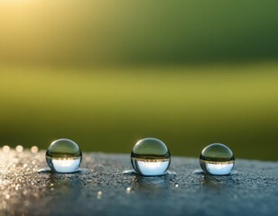 Poster - Three glass spheres resting on a gray cement surface