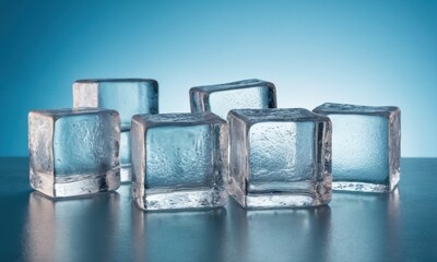 Poster - A group of ice cubes sitting on a table, perfect for adding a cool touch to your design