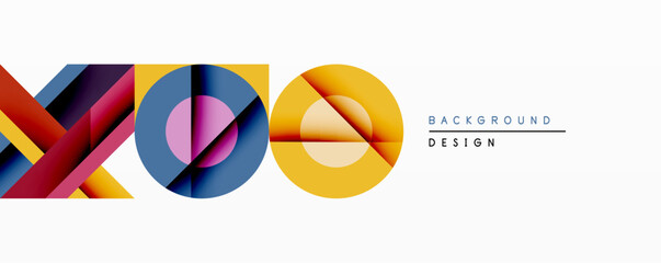 Aufkleber - Abstract geometric shapes overlap, creating dynamic composition. Vibrant colorsblue, yellow, reddominate design. Minimalist aesthetic suits modern backgrounds, layouts.