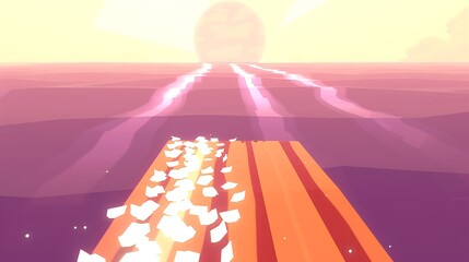 Poster - Stylized low poly journey through a luminous ethereal landscape design