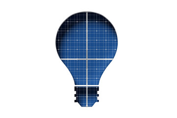 Poster - Light bulb shaped cutout filled with blue solar panel cells symbolizing clean energy innovation and sustainability on white background. 3D Rendering