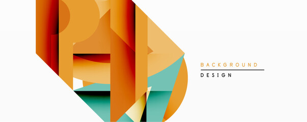 Aufkleber - Abstract geometric composition. Overlapping shapes create dynamic visual effect. Warm orange, teal hues dominate design. Minimalist style, modern aesthetic.