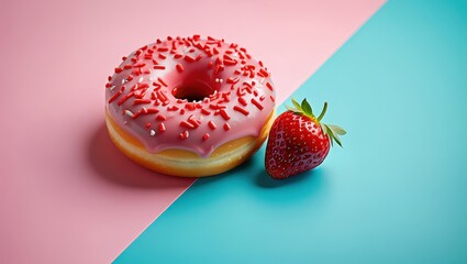 Poster - A donut with red sprinkles on top of a strawberry.