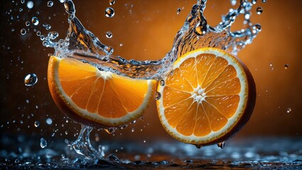 Fototapete - Two oranges being squeezed under water, creating droplets around them.