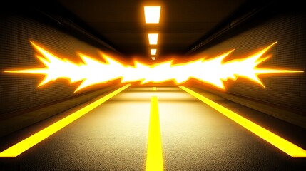 Leinwandbilder - Bright Yellow Energy Streaks in Dark Tunnel