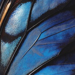 Leinwandbilder - Intricate Blue and Black Butterfly Wing Close Up