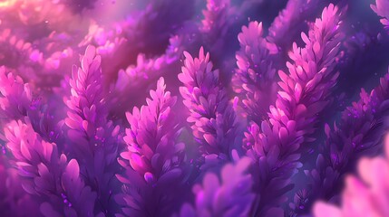 Poster - Pink and Purple Stylized Flower Field in Sunlight