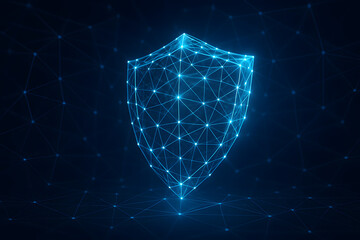 Poster - Digital Shield: A stunning visual of a digital shield rendered in glowing blue, representing security and protection in the digital realm.