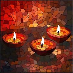 Leinwandbilder - Warm toned Mosaic Still Life with Three Lit Candles