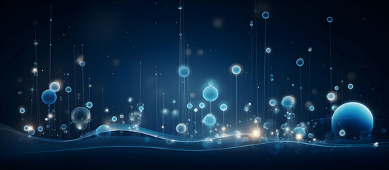 Poster - Abstract Glowing Spheres with Vertical Lines on a Dark Blue Background