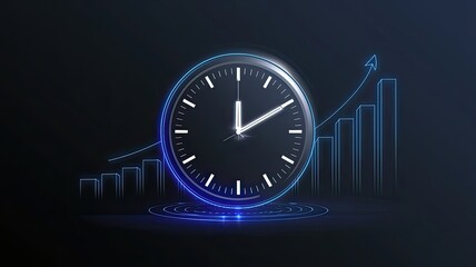 Poster - Time is Money: This illustration combines a sleek clock face with a rising bar chart, visually representing the concept of time's value, efficiency, and growth, suggesting productivity and progress.