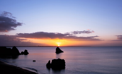 Wall Mural - sunrise sky, cloud over mediterranean sea in morning,beautiful sunlight reflection on clam sea water