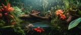 A serene underwater scene showcasing vibrant plants, flowers, and a calm surface, reflecting the beauty of aquatic life and nature.