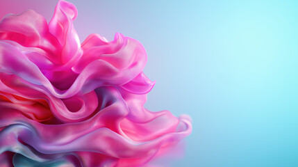Poster - Beautiful pink silk fabric with gentle folds on a blue background