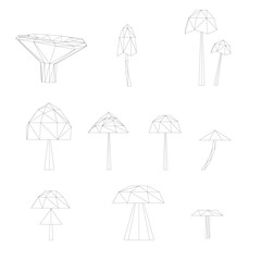 Poster - A series of drawings of mushrooms. The mushrooms are all different shapes and sizes. Scene is whimsical and playful