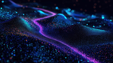 Poster - Glow of abstract landscape with shimmering particles at night