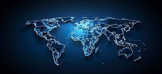 Poster - Abstract blue background with a global network and world map for a business technology concept vector illustration. High-resolution, professional photograph. The ultra-wide-angle lens is used to captu