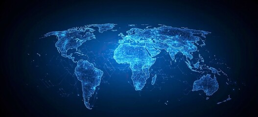 Poster - Abstract blue background with a global network and world map for a business technology concept vector illustration. High-resolution, professional photograph. The ultra-wide-angle lens is used to captu