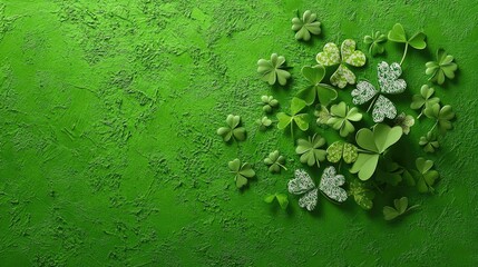 Poster - Shamrock silhouette filled with playful patterned shamrocks on vibrant green textured paper