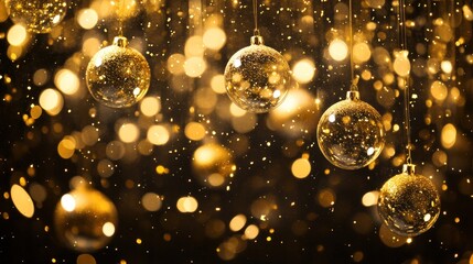Poster - elegant golden christmas orbs hanging amidst a soft cascade of bokeh lights creating a festive and ethereal atmosphere perfect for holiday celebrations
