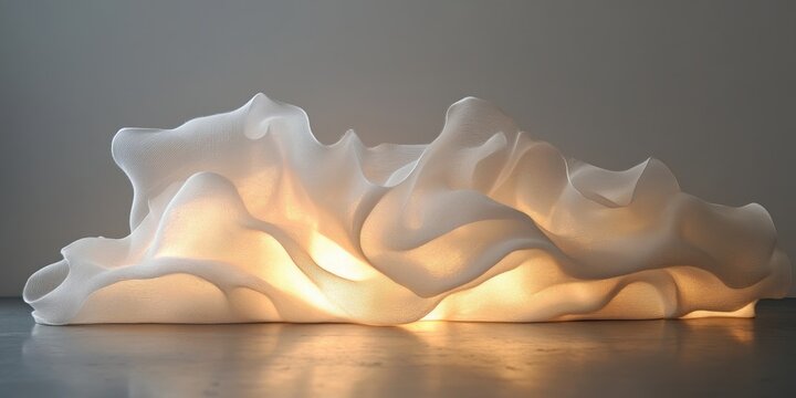 Glowing thread folds in fog splashes; background softly fades
