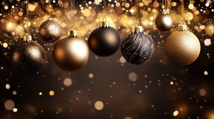 Poster - festive assortment of christmas ornaments hanging against a backdrop of shimmering bokeh lights creating an elegant and celebratory atmosphere suitable for holiday designs