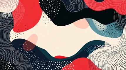 Poster - modern abstract background with bold red and black shapes accented by delicate line work and speckled details showcasing a playful yet sophisticated contemporary aesthetic