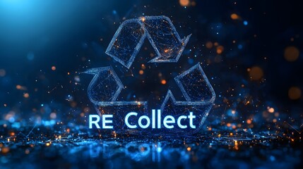 Poster - Abstract vector blue low-poly technology background with arrow and recycling symbol for eco, ecology concept on a dark blue background. Absolutely creative idea, eco-friendly design. Vector illustrati