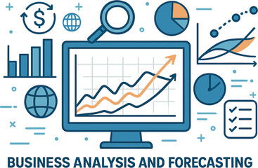 Poster - Business analysis and forecasting. Vector illustration of trends, graphs, and scenario planning. Great for finance, market studies, and research.