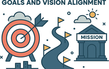 Poster - Creative goals and vision alignment. Vector illustration of target, success path, and mission building. Perfect for leadership and planning content.