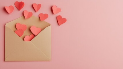 Poster - an inviting scene featuring an open envelope spilling out delicate paper hearts against a soft pink 