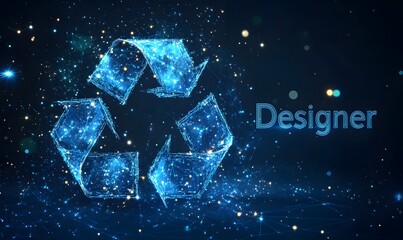 Poster - Abstract vector blue low-poly technology background with arrow and recycling symbol for eco, ecology concept on a dark blue background. Absolutely creative idea, eco-friendly design. Vector illustrati