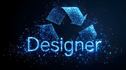 Poster - Abstract vector blue low-poly technology background with arrow and recycling symbol for eco, ecology concept on a dark blue background. Absolutely creative idea, eco-friendly design. Vector illustrati