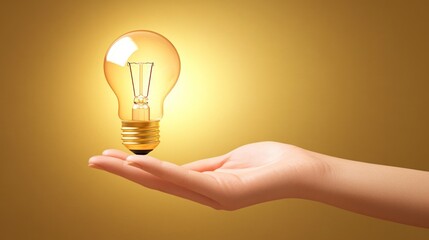 Poster - illuminating idea on the palm: a symbol of creativity innovation and potential held delicately in a human hand against a backdrop of bright gold anticipation