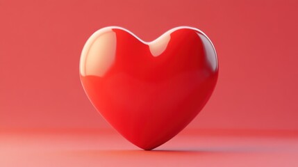 Poster - a beautifully rendered shiny red heart stands prominently against a soft red background creating a visual celebration of love passion and affection with its clean lines and luminous surface