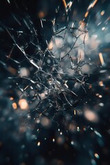 Poster - Close-up of shattered glass with sparkling light reflections, creating an abstract visual. Copy space, 300 dpi, commercial use