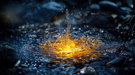 Poster - Dynamic water splash captured in nature close-up photography serene environment artistic viewpoint