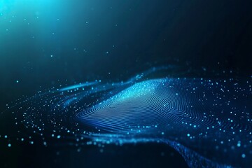 Poster - Coming fingerprint scanning biometric on a dark background with blue light glowing, identity check concept, copy space for text, banner design.