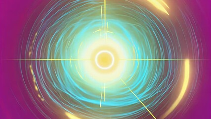 Wall Mural - Magenta, teal, and yellow gradient , the central flare ringed by faint neon lines