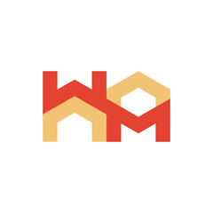 Aufkleber - The image shows a flat monogram logo design of an initial letter WAAM in red and yellow color that looks clean and sharp on a white background