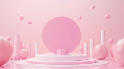 Poster - Ping background product display with spiral shape and bubble decoration.