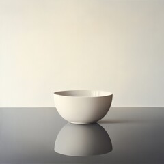 Poster - Minimalist still life: A simple, round bowl sits on a reflective surface against a neutral backdrop, evoking calm and quiet elegance.